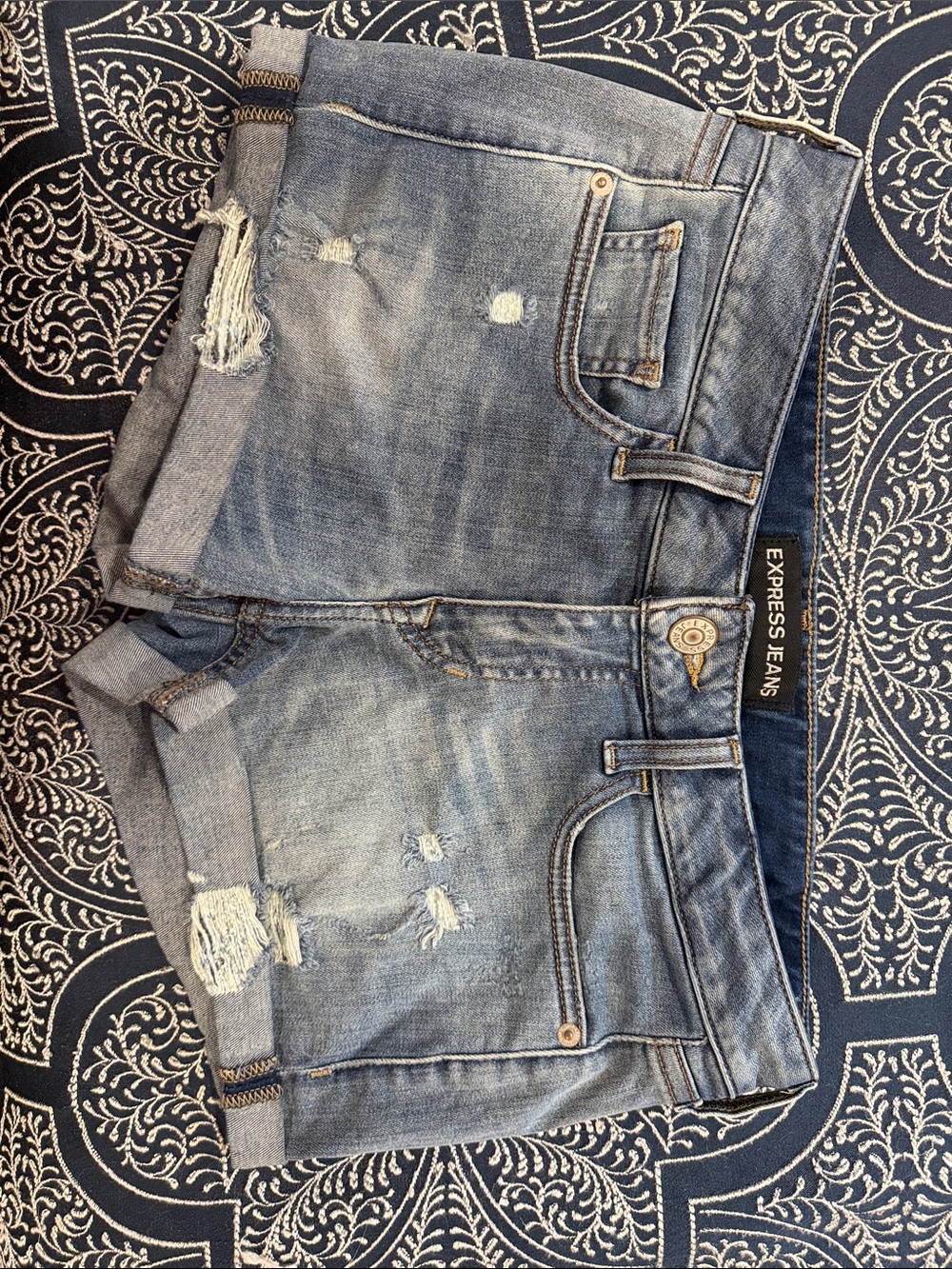 Express Jeans Two-Tone Blue Denim Waistband